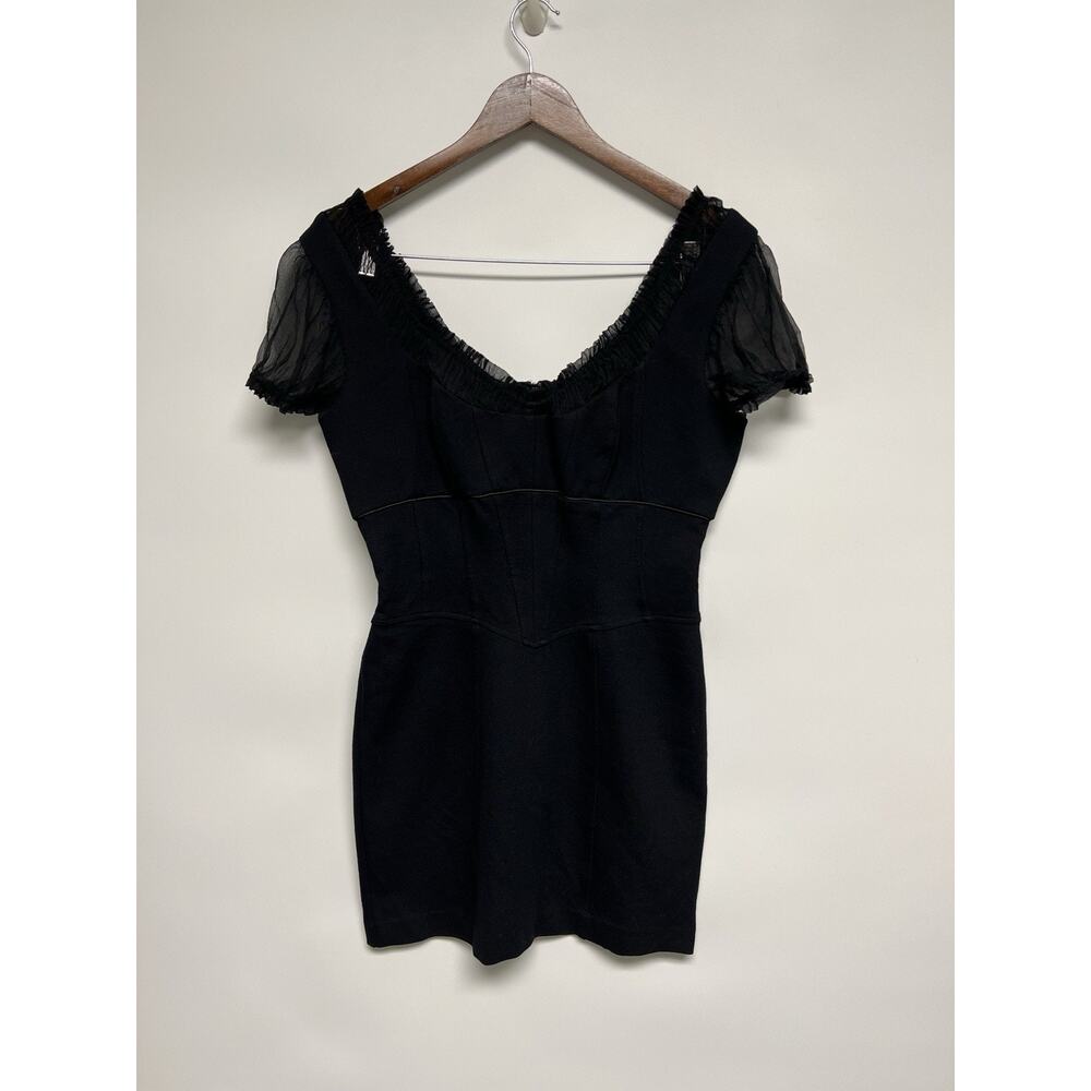 BEBE Corset‎ Dress Sz 10 Bodycon Coquette Goth Gothic Sheer Puff Sleeve Ruffle